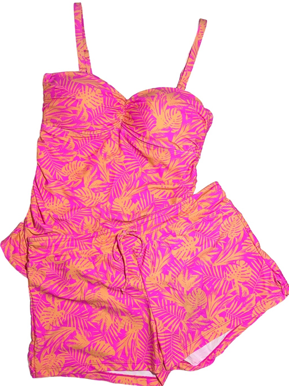 HEAT Swimwear, Tankini Set, Pink & Orange Tropical Palm, Size XL